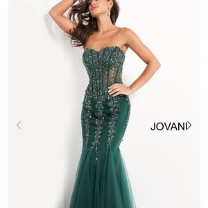 Jovani Green Strapless Gown
